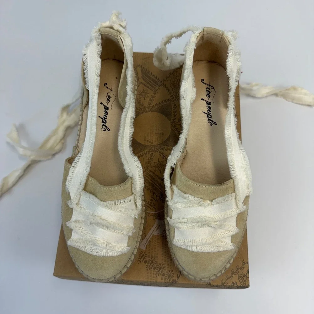 Free People Destino Espadrille Platform Lace Up Shoes Ecru Suede Womens 38